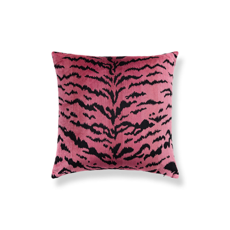 Wild Glamour Silk Pillow Cover & Insert, Red/Black/Fuchsia Animal Print, Square, 22" H x 22" W