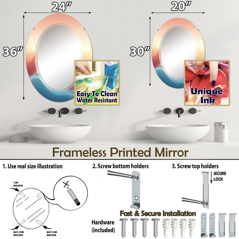 Grosventres - Miroir mural moderne ovale, 30 po x 20 po