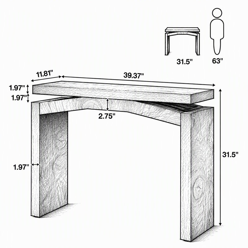 Console de style champêtre de 101,6 cm (40 po) au design ajouré, table d'entrée étroite avec cadre renforcé pour couloir