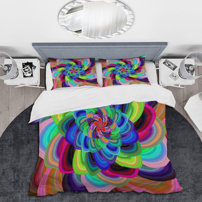 Abstrait coloré fleur spirale - ensemble de housse de couette moderne - microfibre de polyester