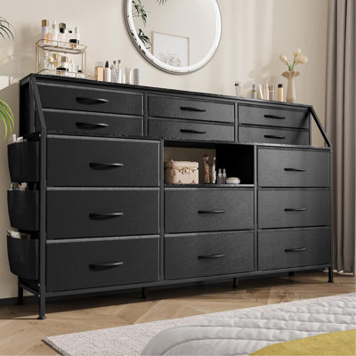 Commode pour chambre à coucher avec 14 tiroirs, commode l 55 po avec poche latérale, commodes en tissu et commodes avec tablettes, structure robuste, plateau en bois