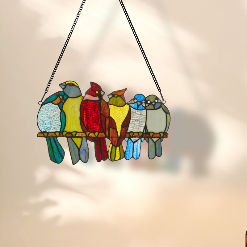 Panneau de fenêtre en vitrail « Birds in Love » H 9,5 po