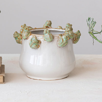 Pot décoratif en grès avec bordure grenouille
