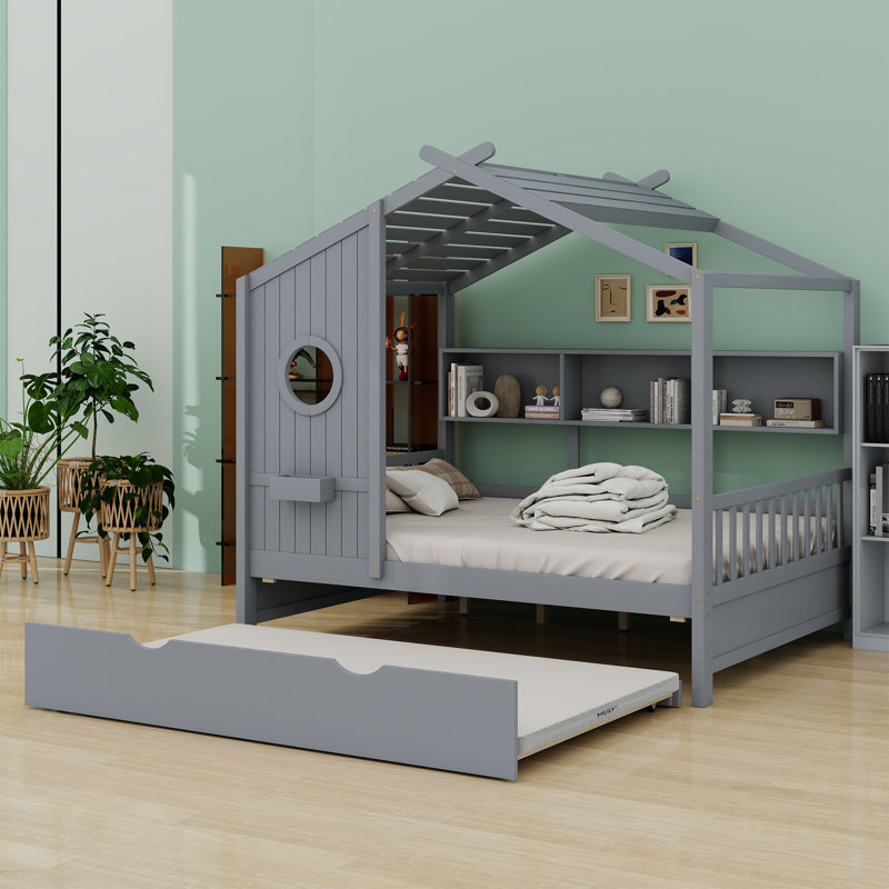 Lit maison avec lit gigogne, Lit double, Gris