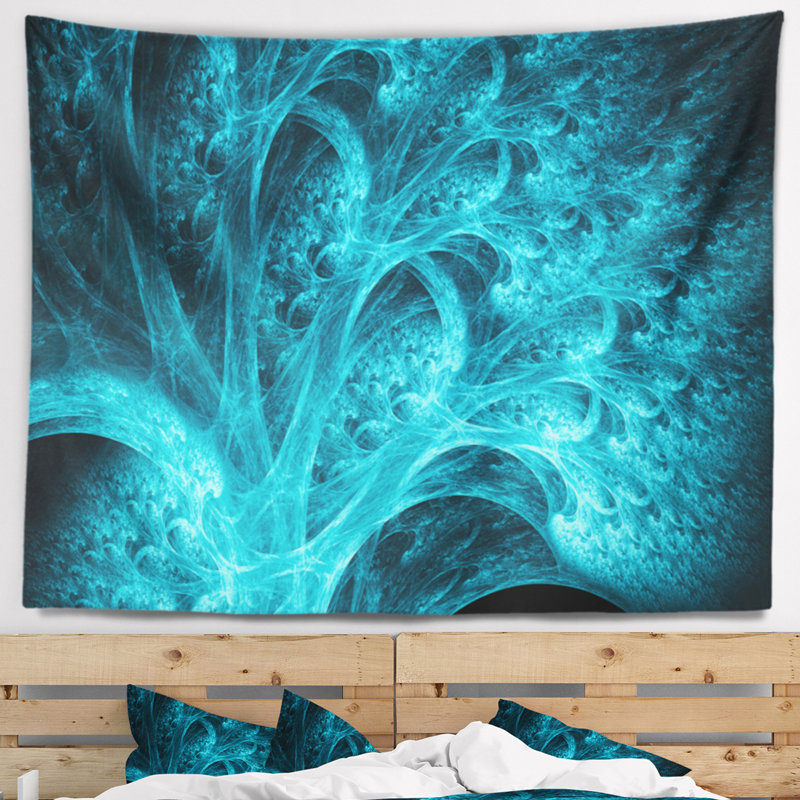 Tapisserie de forêt abstract blue blue psychédélique, H 32 po x l 39 po
