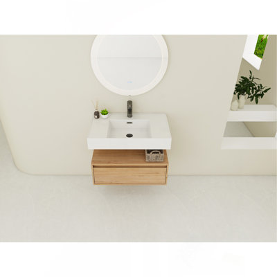 30 Inch Wall-Mounted Bathroom  Vanity With Resin Sink,Soft Close Drawer,Float Mounting Design