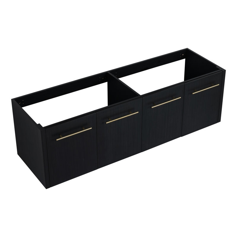 Meuble-lavabo mural de 60 po - Design tendance, fermeture en douceur, teinte châtaigne noire, rangement suffisant, structure en contreplaqué