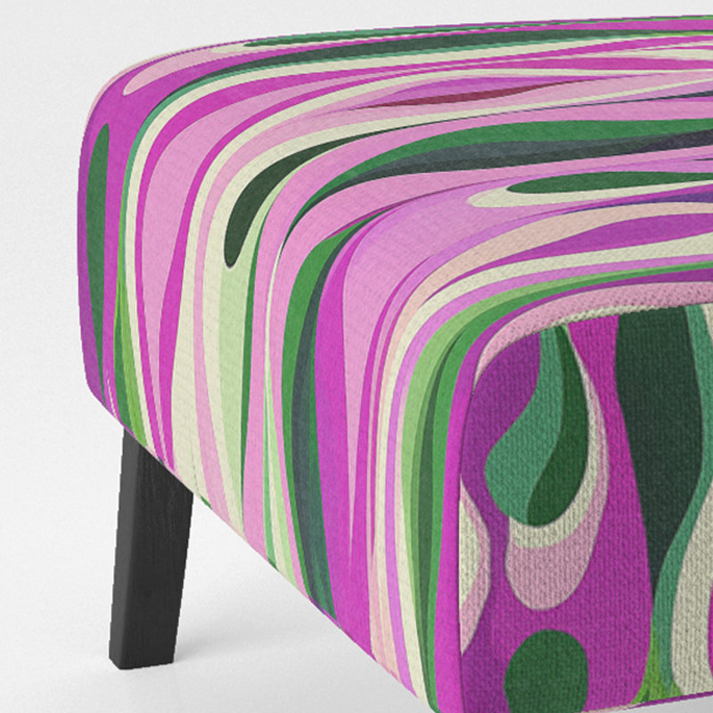 Retro Abstract Drops XI - Upholstered Contemporary Slipper Chair, Geometric Abstract Accent Chair, Purple/Green