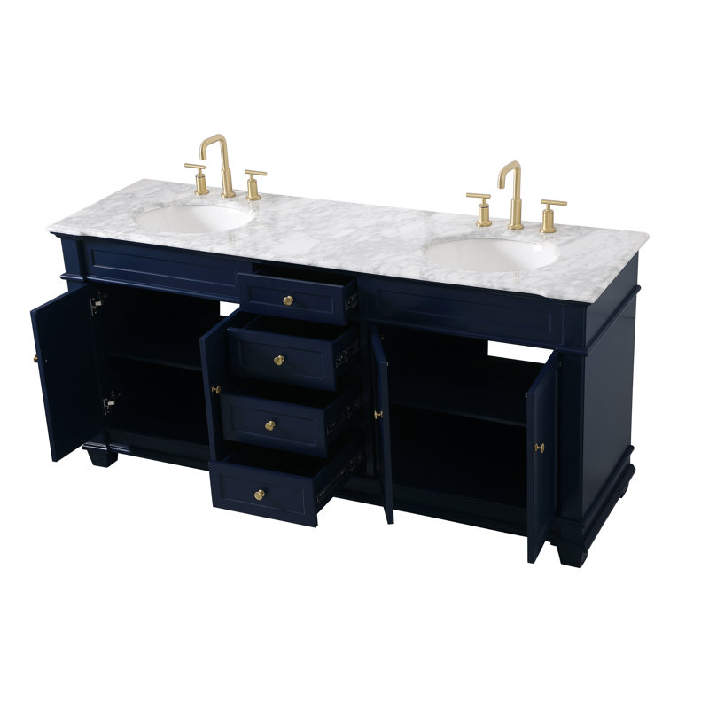 Lydie 72'' Double Bathroom Vanity with Marble Top, Blue