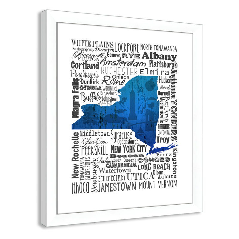 «State Your Name New York», art graphique encadré, l 23 po x H 27 po x P 1,25 po, Argent brossé