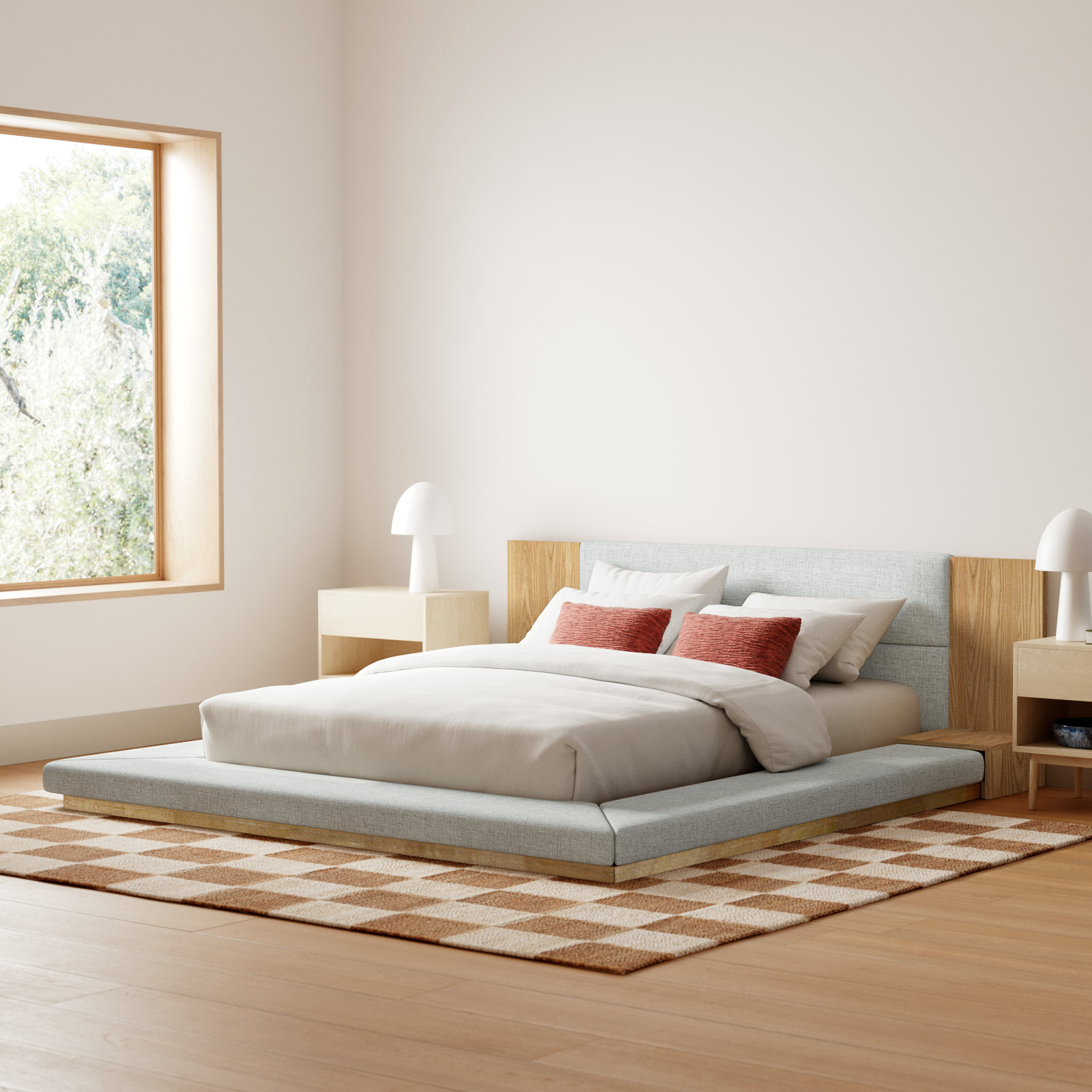 Amalie Upholstered Storage Bed, California King, Natural Oak