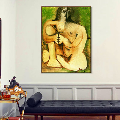 Reproduction de giclée sur toile encadrée, "Femme nue accroupie sur fond vert" par Pablo Picasso Wall Art Living Room Home Decorations (18 po x 24 po)