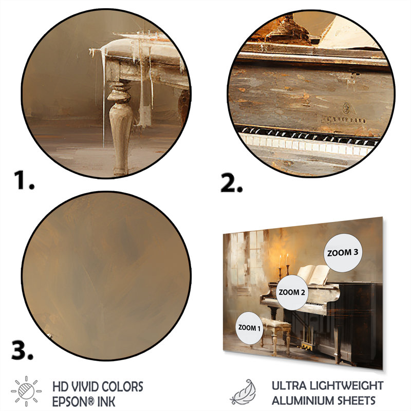 Rustic Brown Piano Melodies II - Piano Metal Wall Art, 30" H x 40" W x 1.5" D