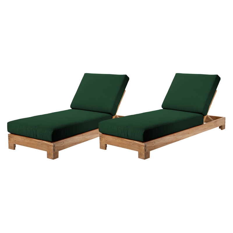 2 Pacific Teak Outdoor Chaise Loungers, Green