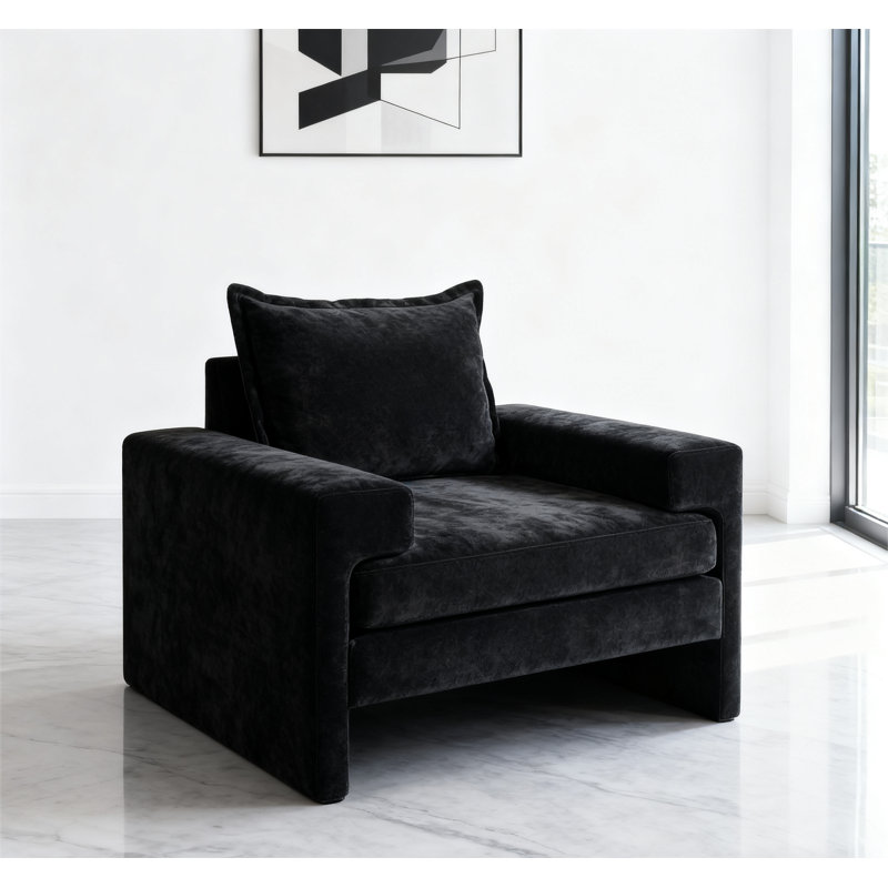 Fauteuil d'appoint en chenille de 40,9 po avec accoudoirs Chenille, Noir