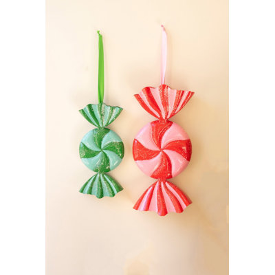  Oversized Candy Christmas Ornaments 2x Set of 2 Painted Metal 16"H