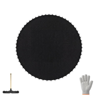 Round Trampoline Replacement Mat for 12 Ft Jumping Pad Compatible with 5.5 Inch Springs, Includes 72 V-Hooks & Spring Tool, Black