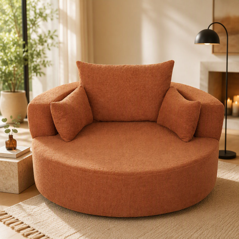 Fauteuil d'appoint pivotant à 360 ° avec 3 coussins amovibles pour le salon, la chambre à coucher, le bureau et l'hôtel, rouge orange