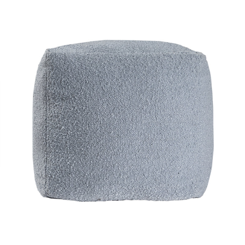 Boucle Contemporary Solid Hand-Woven Boucle Pouf Ottoman, Blue