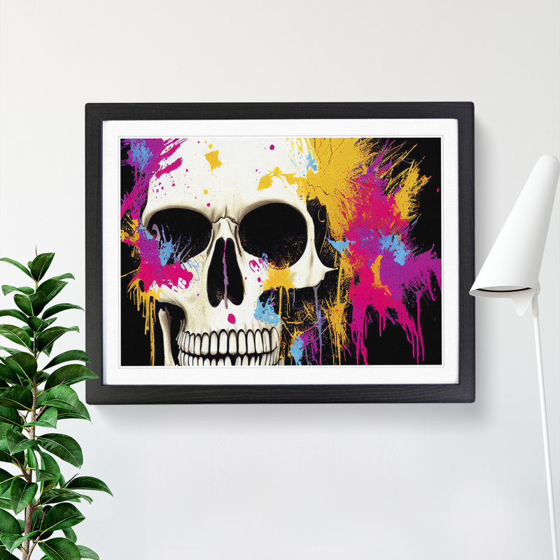XH1022-7852X Skull Paint Splatter Vol.1 Abstract - Single Picture Frame Print, Walnut Framed, 34cm H x 46cm W x 2cm D