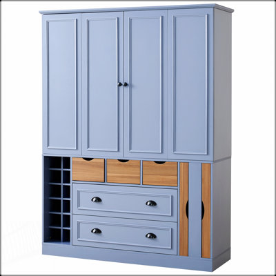 With Assembly Video Large Farmhouse Kitchen Pantry, 71''H Storage Cabinet with 4 Foldable Doors, Power Outlet, Shelves, Wine Racks, and Serving Trays