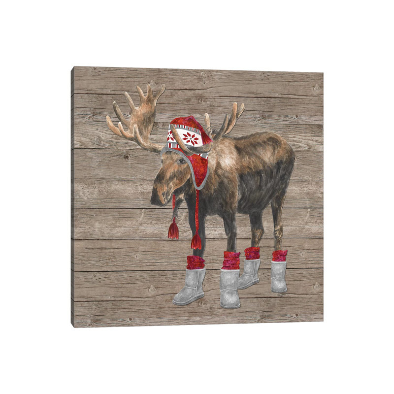«Warm in the Wilderness Moose» par Tara Reed - impression d'art graphique, Toile tendue, H 18 po x l 18 po x 1,5 po