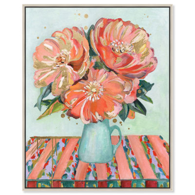 Peach Floral Canvas Summer Themed Retro Prints by Everly Quinn