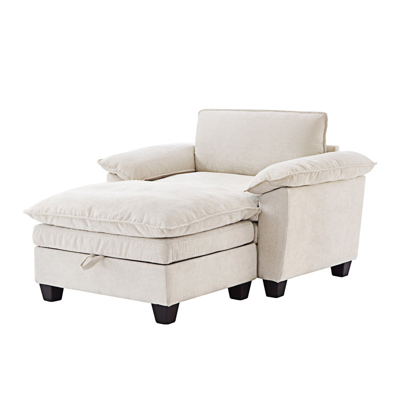 Chaise longue rembourrée avec repose-pieds et rangement, Beige