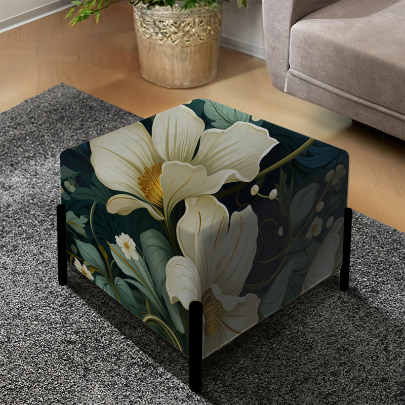 Fleurs vertes et beiges - repose-pieds carré floral