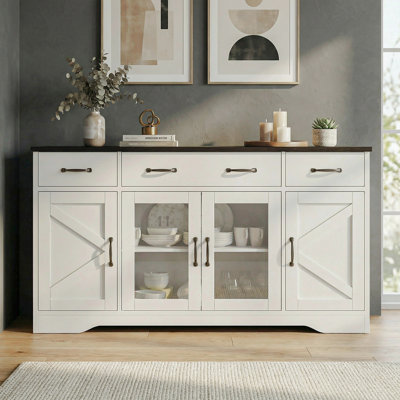 Buffet 55 po avec 3 tiroirs, 4 portes, tablette réglable