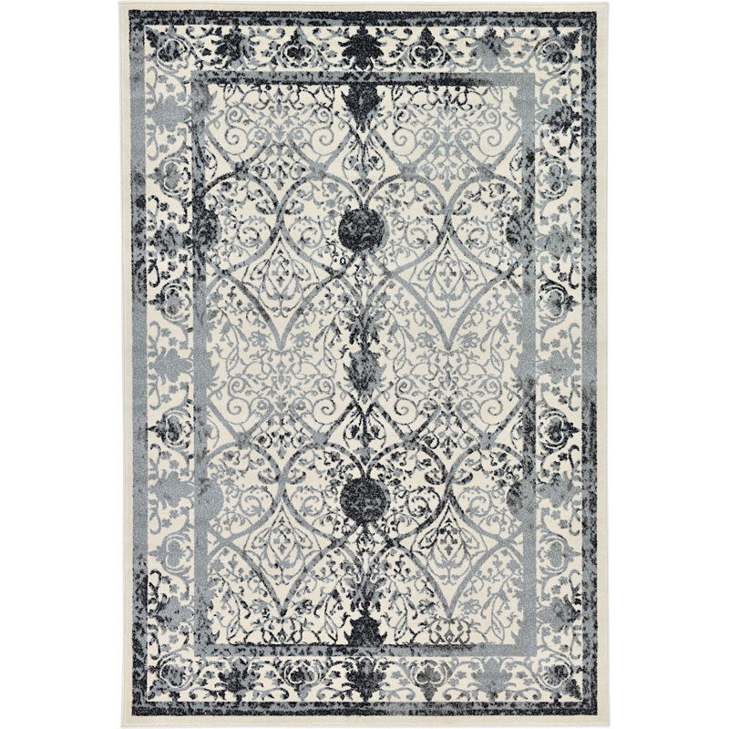 Tapis à motif oriental gris / ivoire Amika, Rectangle 6 pi x 9 pi
