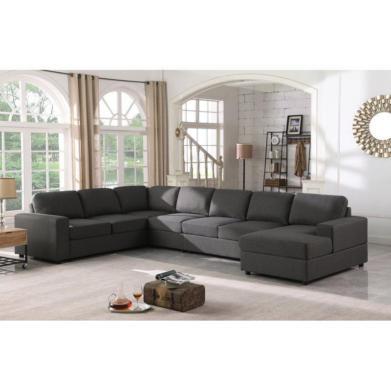 Andes Upholstered U-Shaped Sectional Reversible, Gray Linen Blend