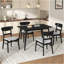 Ensemble de salle à manger 5 pièces de style Mid-Century moderne, structure en bois d'hévéa, une table et 4 chaises rembourrées, noir et gris clair-646919354