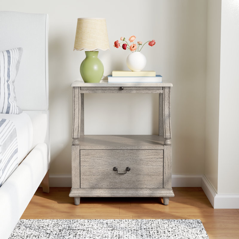 Aberdale 24 in. W 1 - Drawer Marble Top Nightstand, Gray, Gray