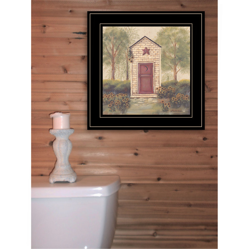 «Folk Art Outhouse III» par Pam Britton, reproduction encadrée prête à accrocher, cadre noir