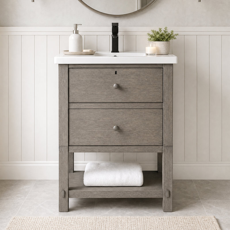 Meuble-lavabo double avec plateau en céramique Lunnete, L 24 po