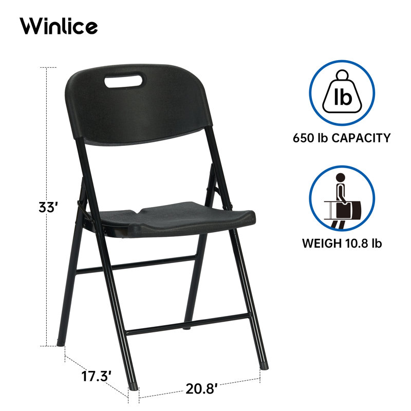 Paquet de 6 chaises pliantes plus épaisses de 800 lb, chaise pliante de qualité commerciale, Noir
