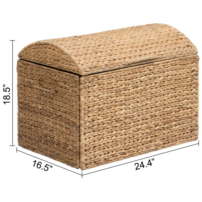 Heavy-duty Water Hyacinth Wicker Storage Trunk with Metal Frame and Arch Lid