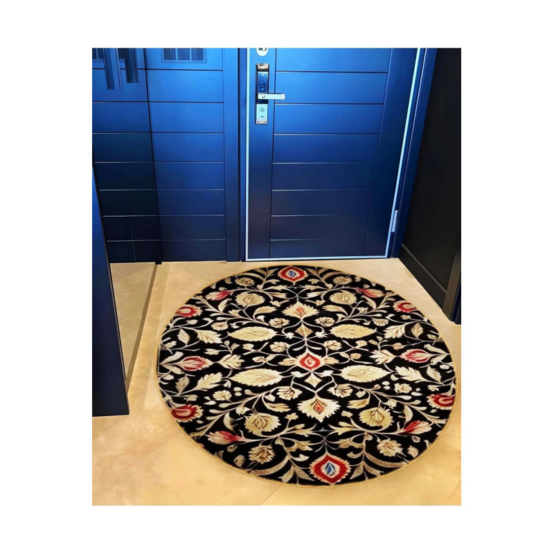 Multicolored Traditional Patterned Round Woven Base Vintage Decorative Carpet, Round 5'
