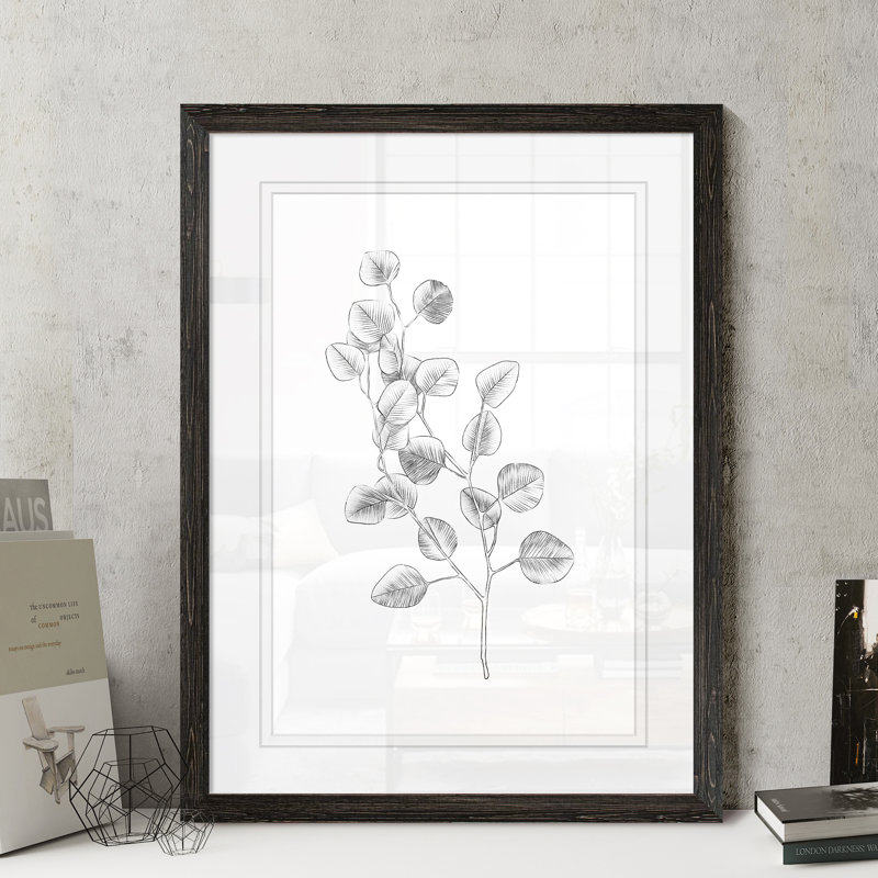 " Eucalyptus Sketch IV ", 38" H x 28" W x 1.3" D, Ebony Framed Print