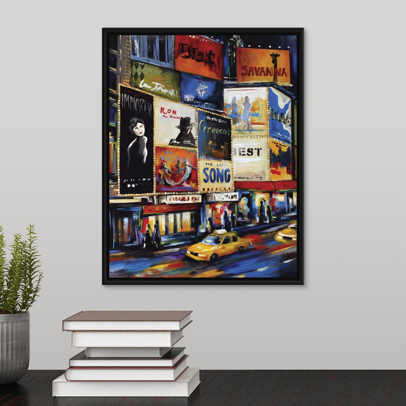 « thats broadway », peinture sur toile, H 15,7 po x l 12,7 po x p 1,75 po, Cadre flottant noir