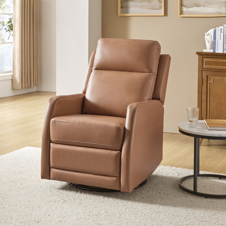 McGuffey Faux Leather Swivel Rocker Recliner with Metal Base