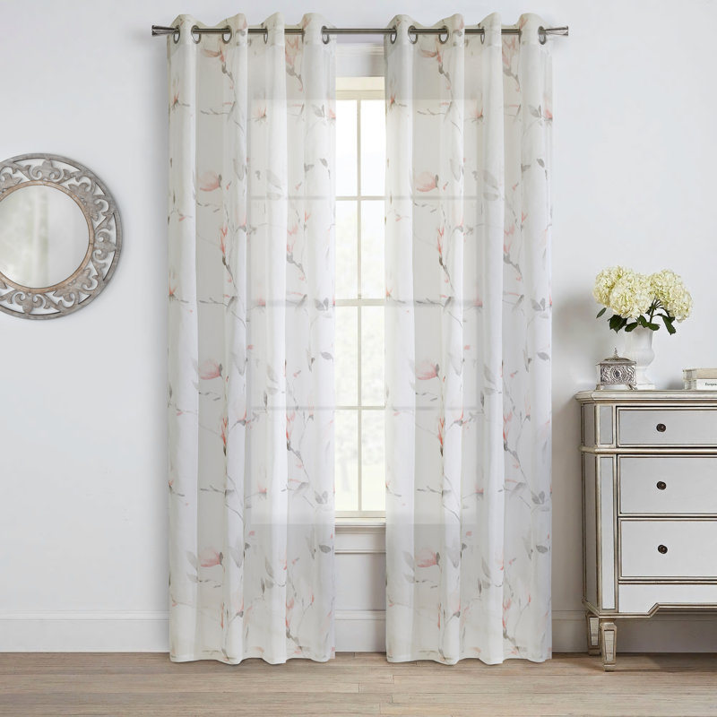Panneau de rideau simple semi-diaphane avec œillets Antyone, l 50 po x L 84 po, Corail