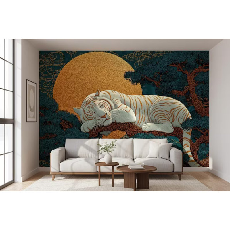 Murale tigre vert et vert oriental, L 96 po x l 108 po