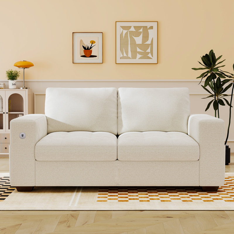 Espinoza 70'' Upholstered Chenille Loveseat Sofa With Storage Pockets Couches And USB Charging Port, Beige