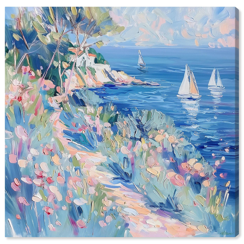 Bateaux, au-delà des collines, toile, art côtier classique par Art Remedy, Encadrement argenté, H 21 po x l 21 po x P 2 po