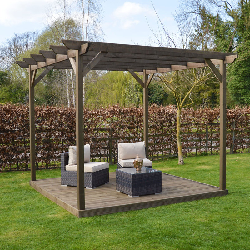 Aghvarth 4.2m x 4.2m Wood Pergola, Rustic Brown