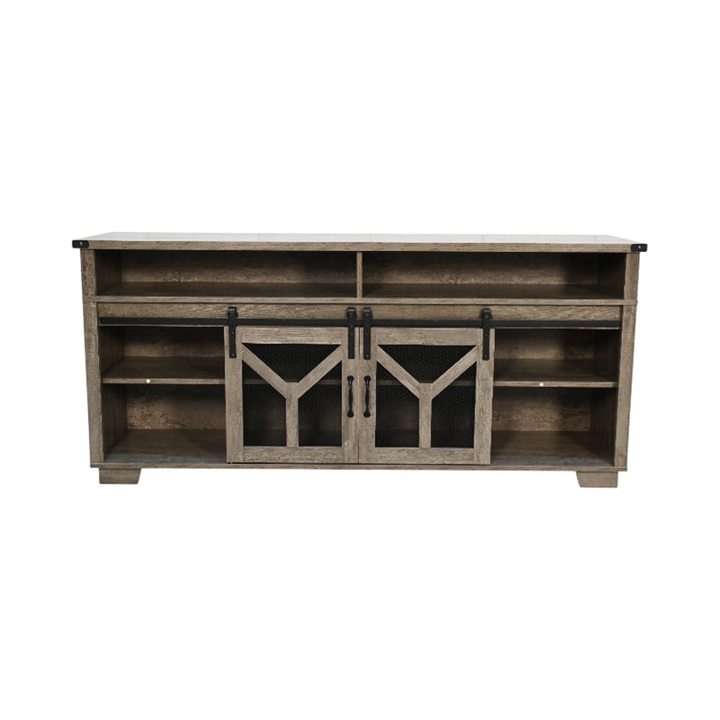 Meuble télé, porte de grange en maille de fer, éclairage à DEL, éléments en forme de Y, finition gris antique, style traditionnel américain de 60 à 69 pouces, gris, compatibilité
