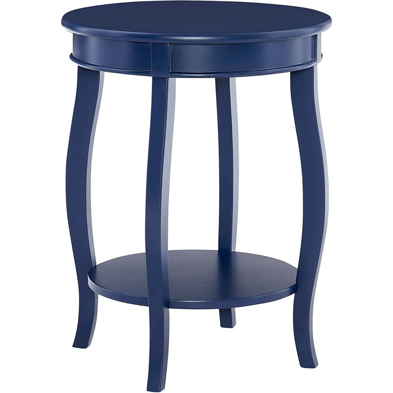 Phipps Navy Blue Round Side Table With Shapely Legs And Shelf