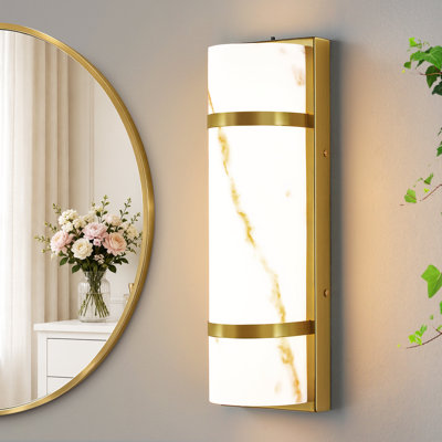 Modern Hardwired Dimmable LED Wall Sconces with Faux Stone Shades for Bedroom and Bathroom